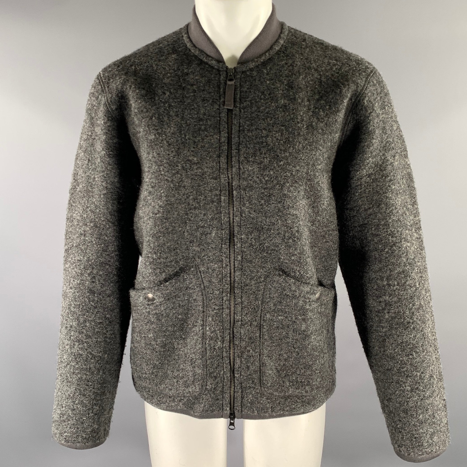 Hartford Size L Grey Textured Wool Blend Bomber Jacket